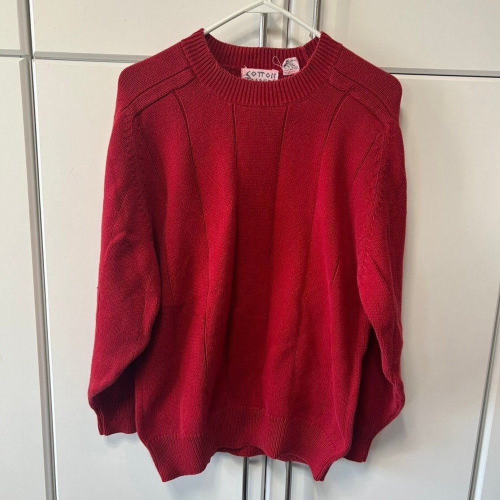 Cotton Traders Red‎ Knit Sweater Mens Large 100% Cotton Crewneck Ribbed Vintage